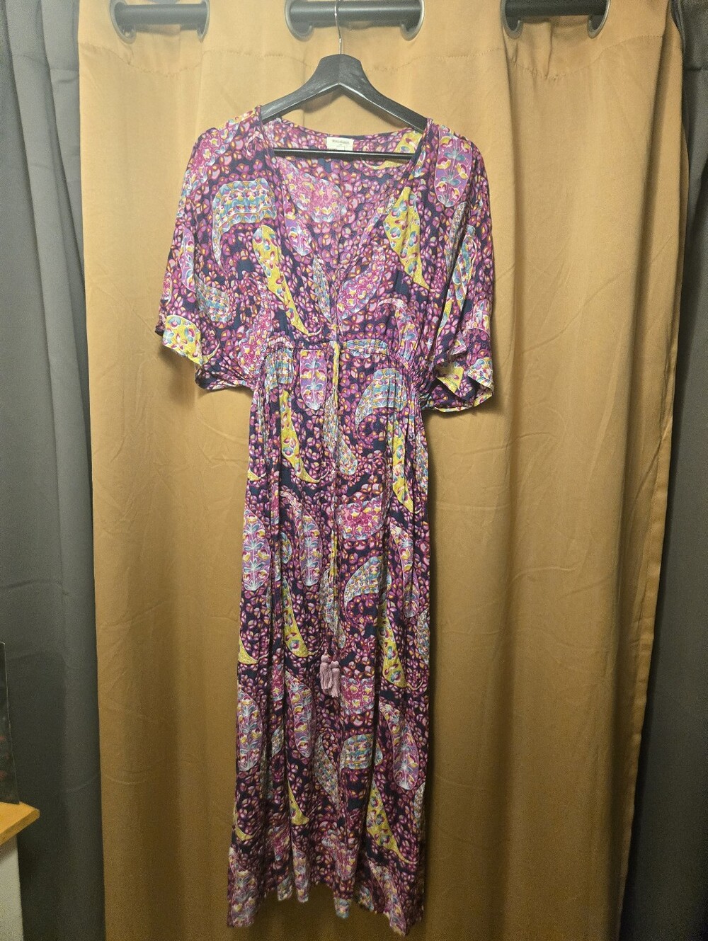 Cost Plus World Market Purple Paisley Tie-Waist Maxi Dress S/M